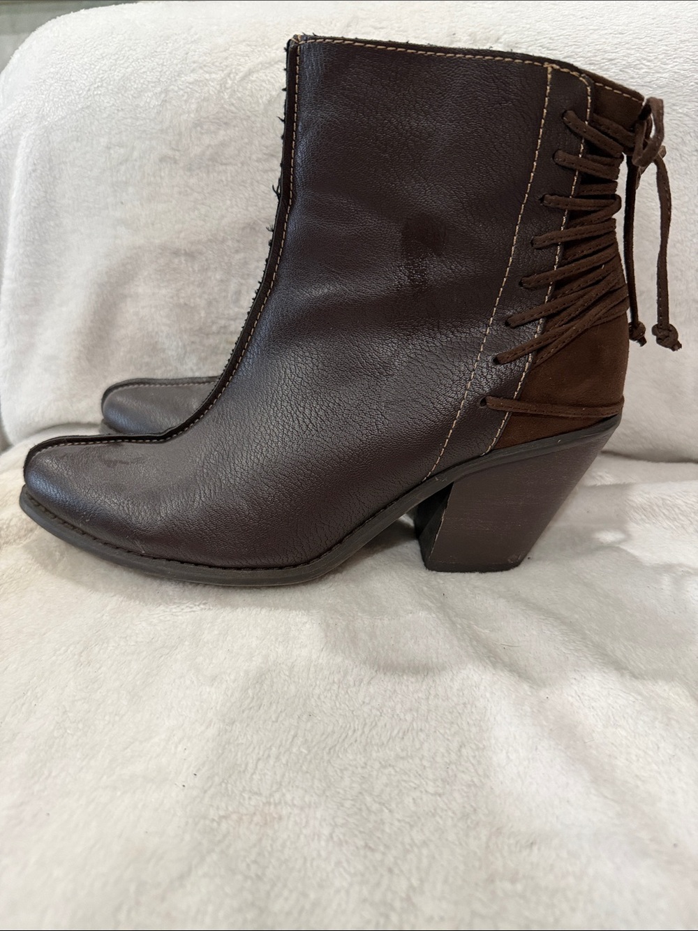 Women's Dark Brown Leather Lace-Back Ankle Booties